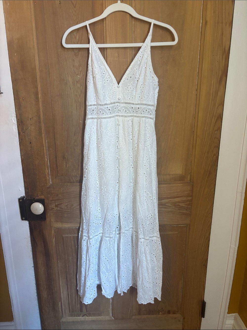 White Eyelet Spaghetti-Strap Maxi Dress
